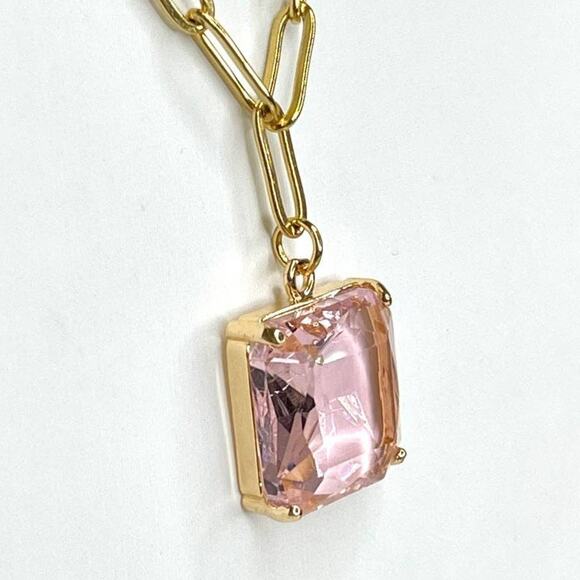 NEW Paperclip Chain Necklace 16" 18" 20" Pink Faceted Chunk Pendant Trendy U02 - Picture 3 of 6